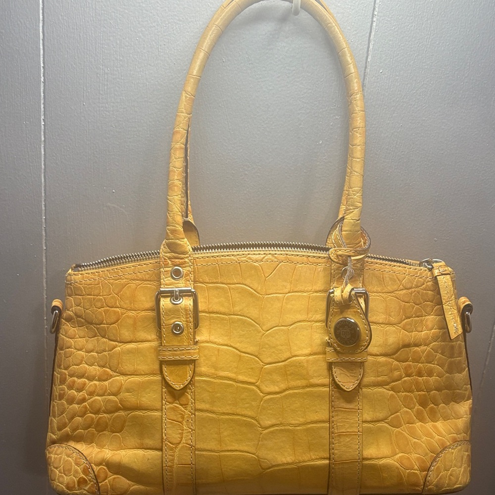 Dooney & Bourke Mustard Yellow Croc-Embossed Shoulder Bag